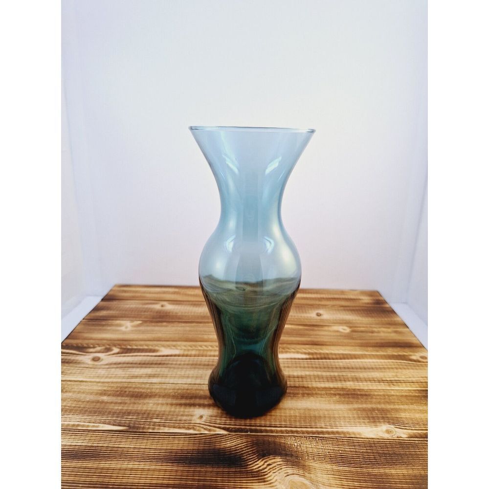 10" Smoky Blue Grey‎ Glass Urn Style Vase 3.5" Wide McM Bud Vase